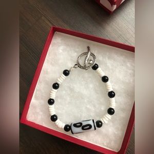 White Black Bead Bracelet